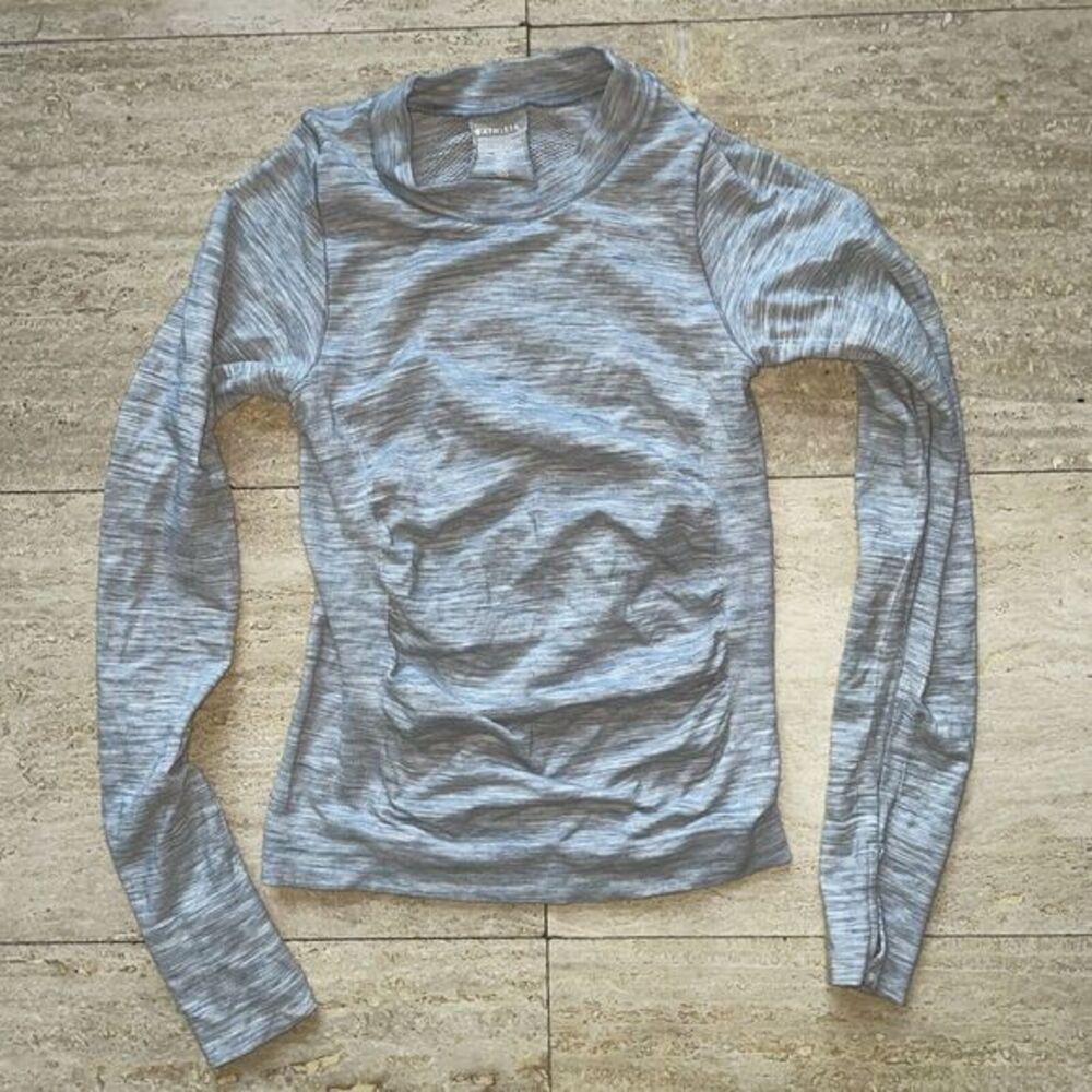 Athleta Ribbed‎ Seamless Womens XS 700036528 Perforated Stretch Gray Long Sleeve